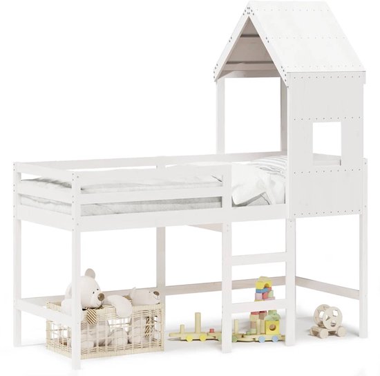 vidaXL Kinderbed met bedhuis 80x200 cm massief grenenhout wasbruin, kinderbed, peuter bed, halfhoogslaper, peuterbed, junior bed, bedhuisje