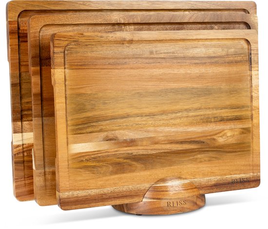 Rfiss Snijplankenset 3-Delig met Houder – FSC Acaciahout – Sapgeul & Mesvriendelijk – Borrelplank & Serveerplank