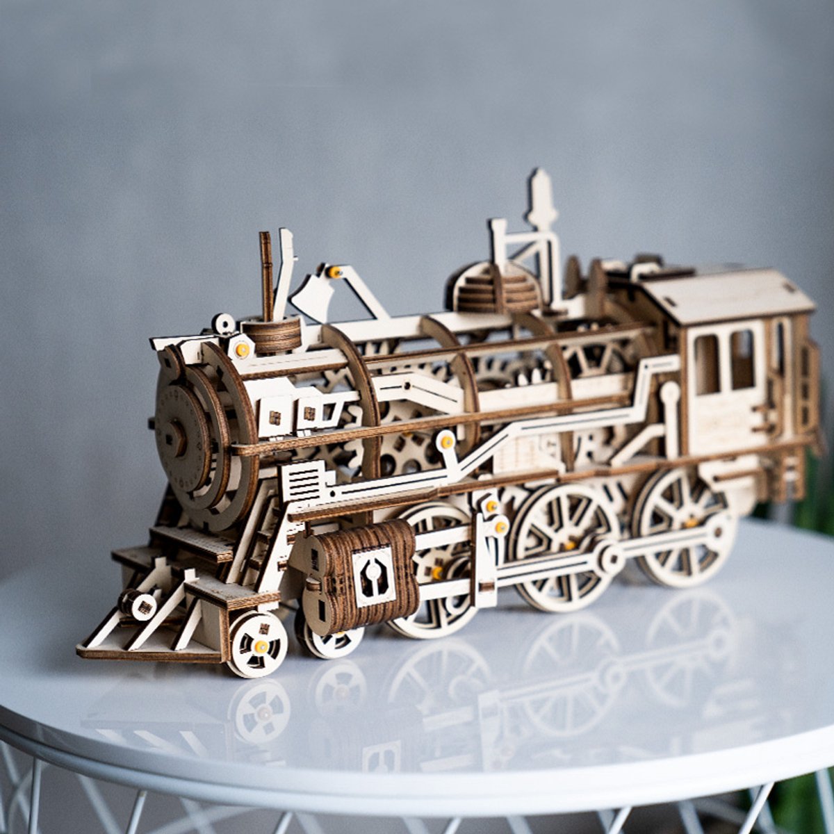 Robotime modelbouwpakket Locomotief hout 370mmx185mmx120mm - Naturel kleur — afbeelding 7