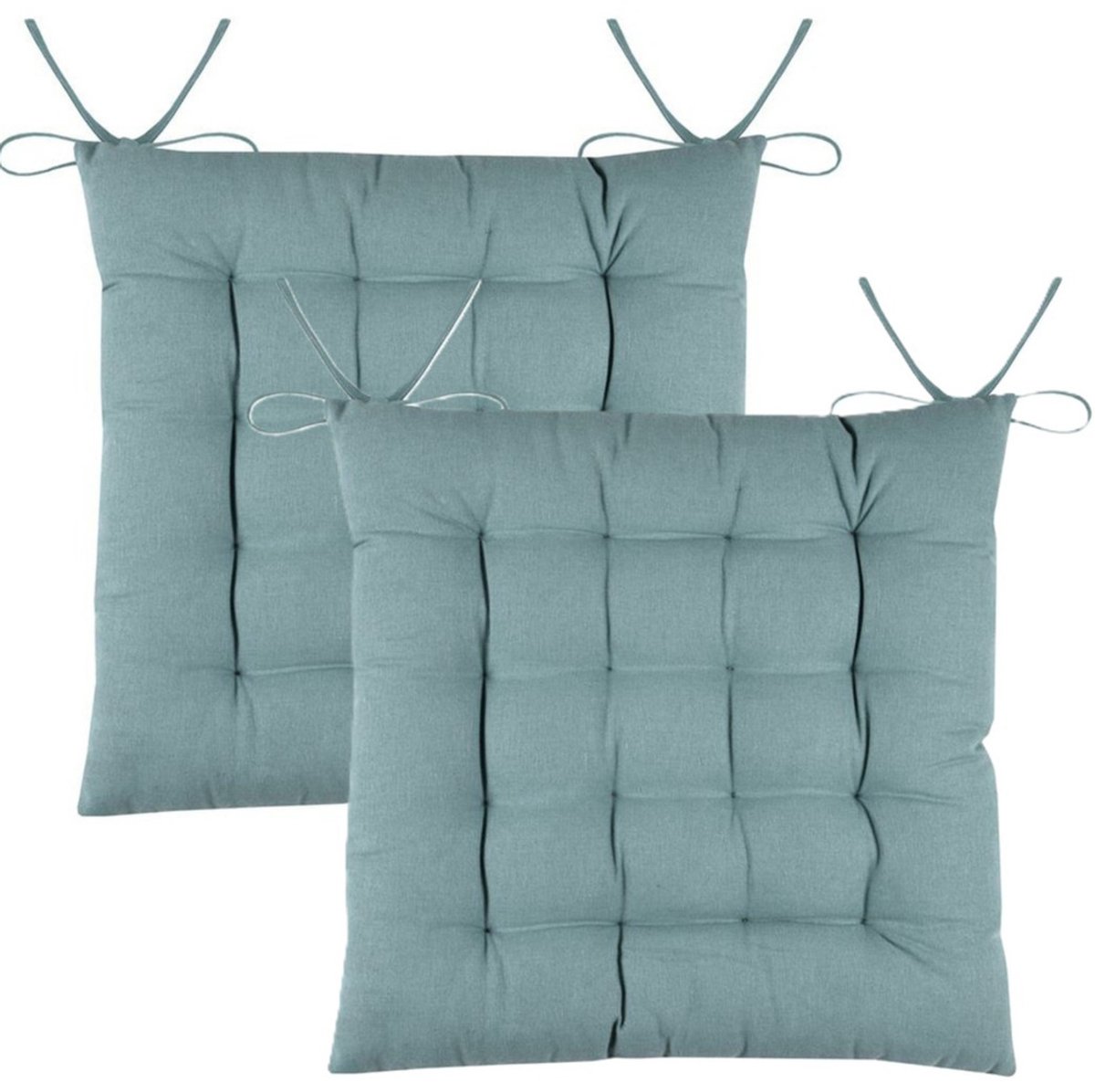 Stof Textile stoelkussens DUO - 2x - jade groen - 38 x 38 x 3.5 cm - touwtjes sluiting - zitkussens - binnen/buiten