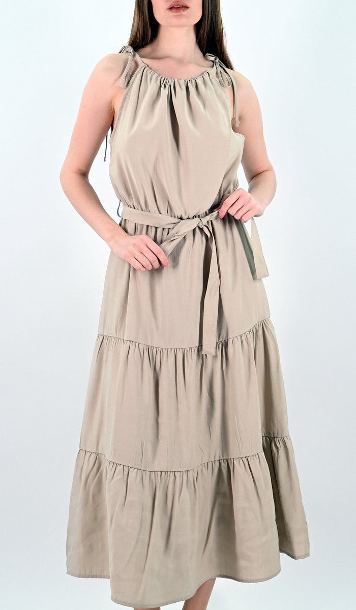 YesMooi - Gelaagde Midi Jurk - Zomerjurk - Beige - S (36)