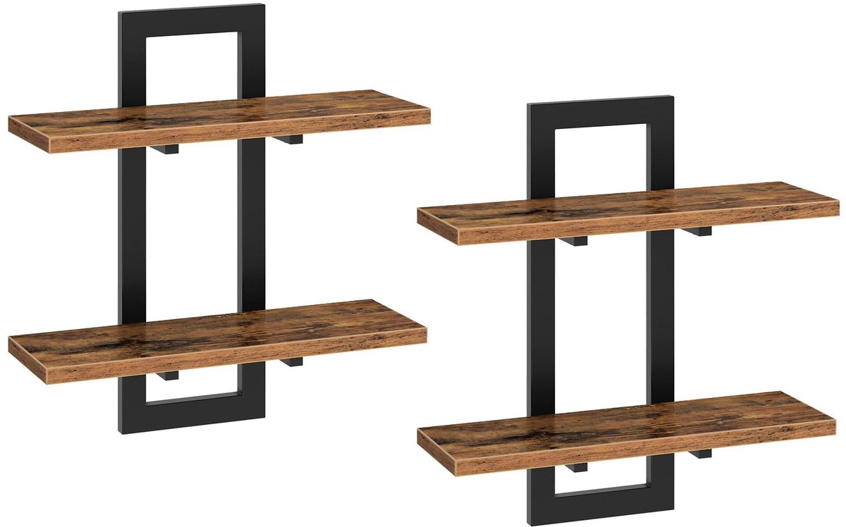 TRANKIELO® - Vintage Bruin en Zwart Zwevende Wandplanken – Set van 2 - Duurzaam en Robuust Design - Ideaal voor Woonkamer, Slaapkamer en Keuken"
