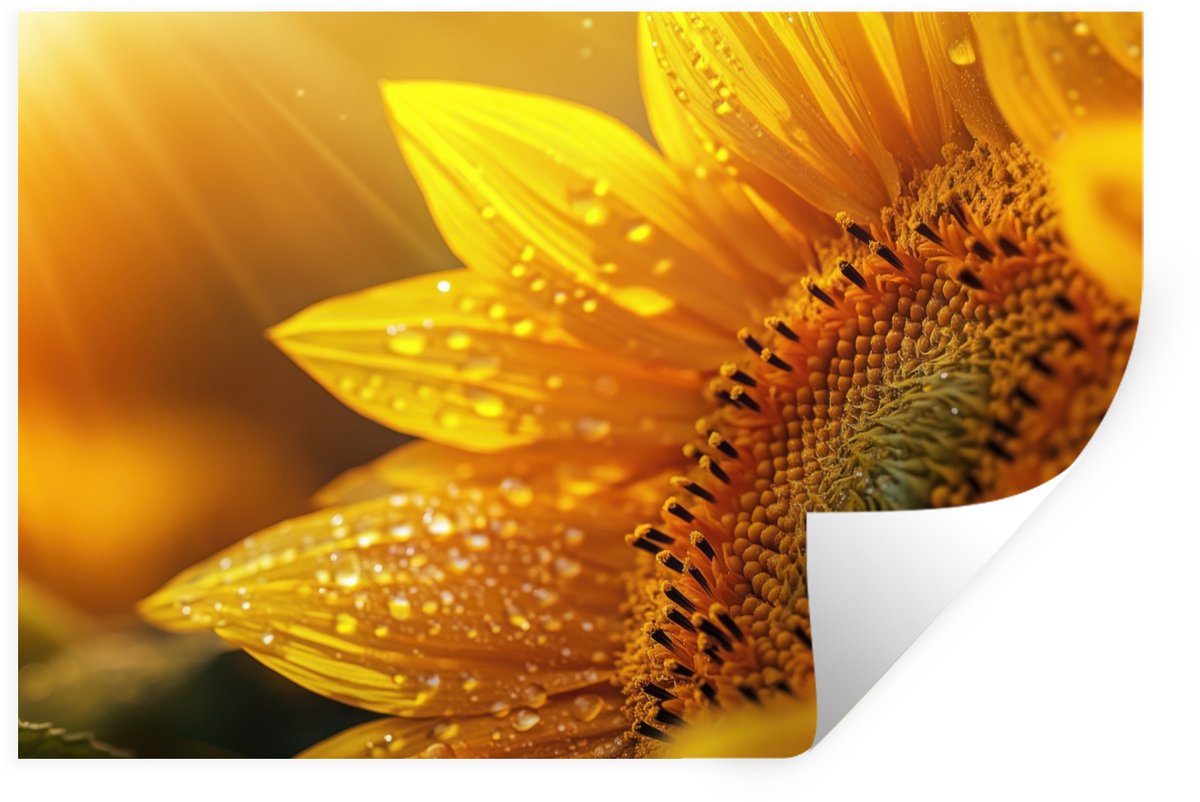 Muurstickers - Sticker Folie - Zonnebloem - Dauwdruppels - Geel - Zonlicht - 60x40 cm - Pl