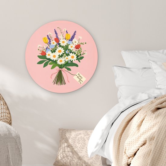 WallCircle® Wandcirkel 60x60 cm - Muurcirkel Bloemen - Lint - Kaartje - Muurdecoratie woonkamer - Wanddecoratie slaapkamer - Kamer decoratie accessoires - Ronde schilderijen