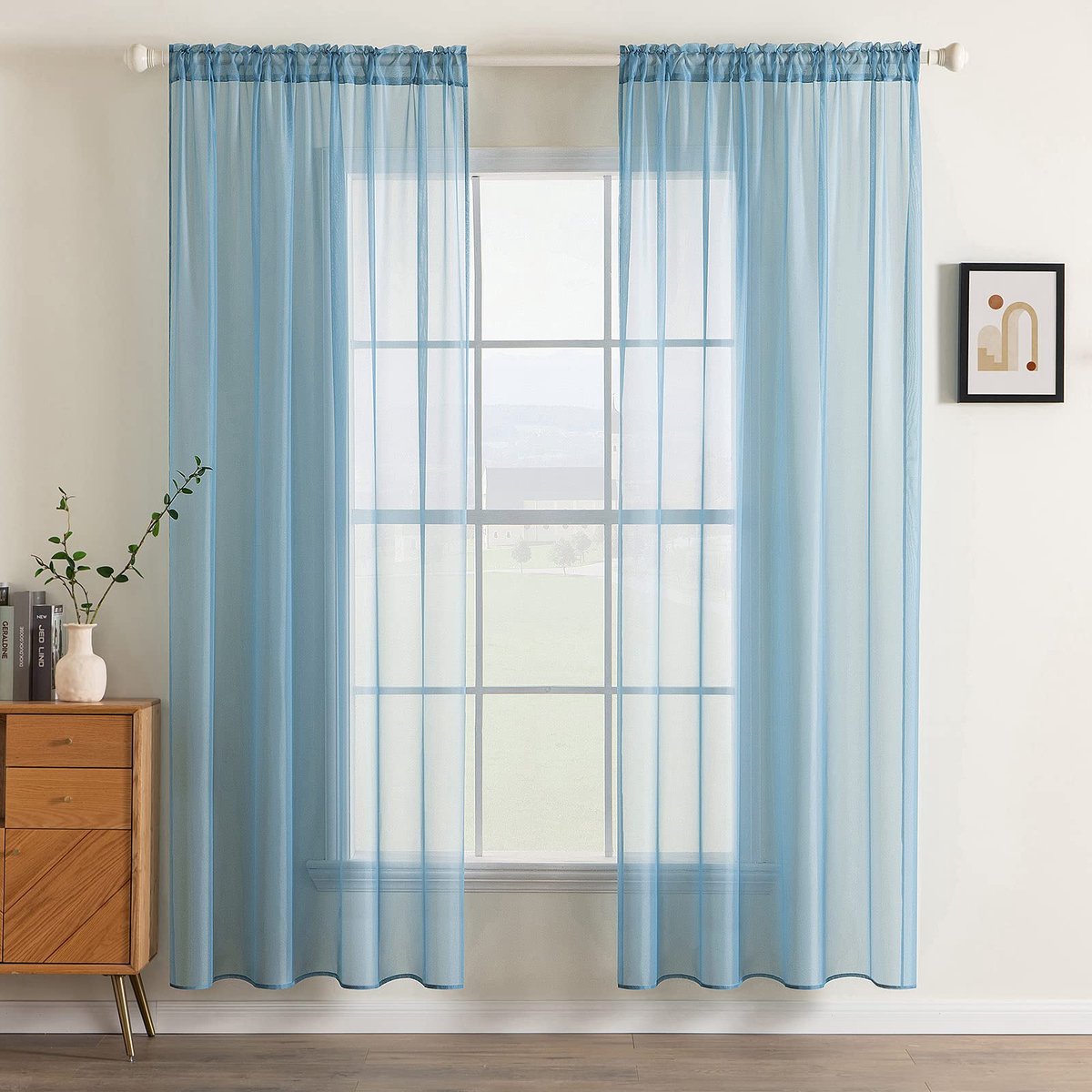 My Ninki ® Transparant Voile Gordijn Set met Stang-Doorgang voor Slaapkamer en Woonkamer, 215 x 140 cm