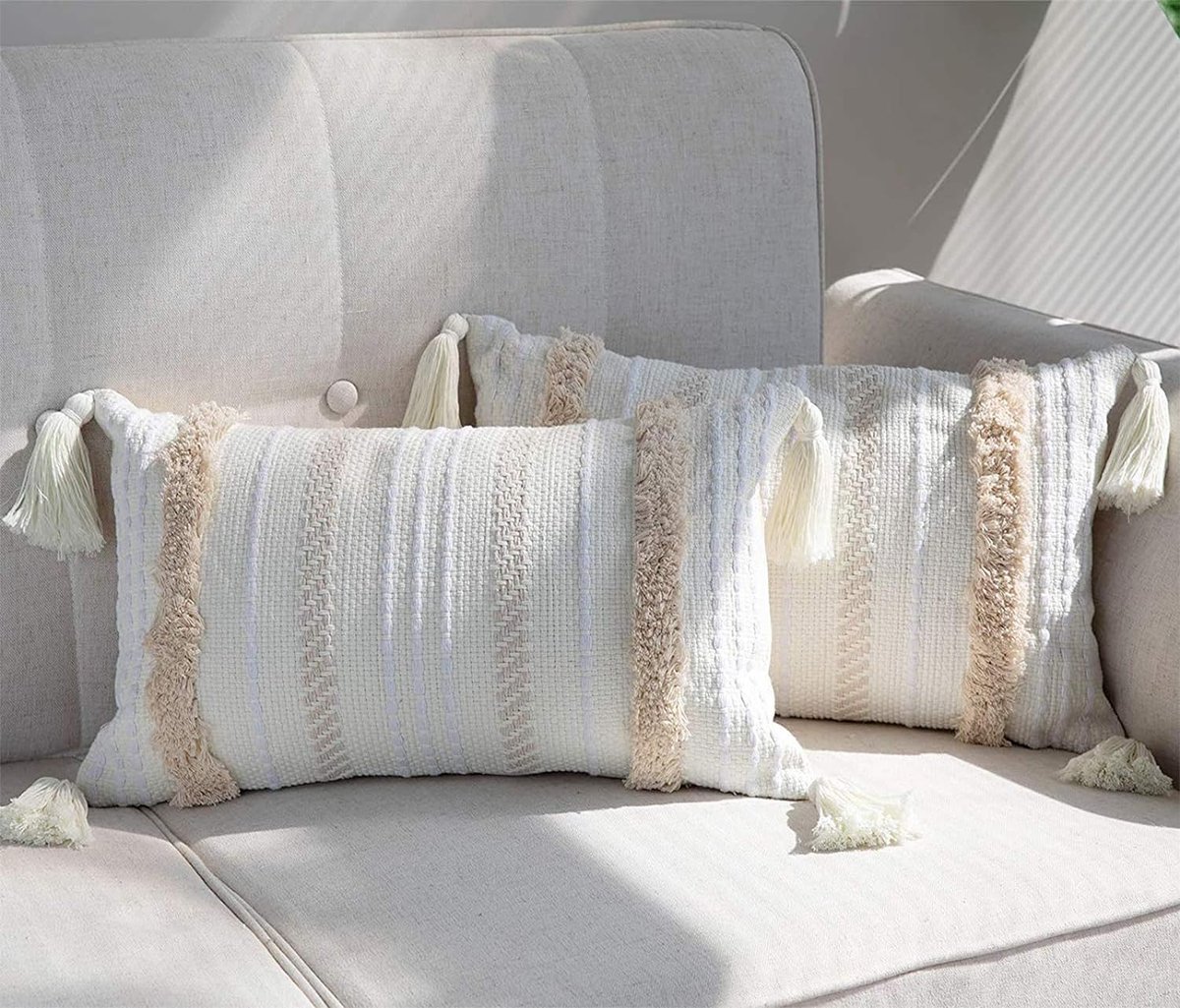 My Ninki ® Bohemian Stijlvolle Set van 2 Macramé Kussenslopen met Kwastjes voor Sierlijke Decoratie