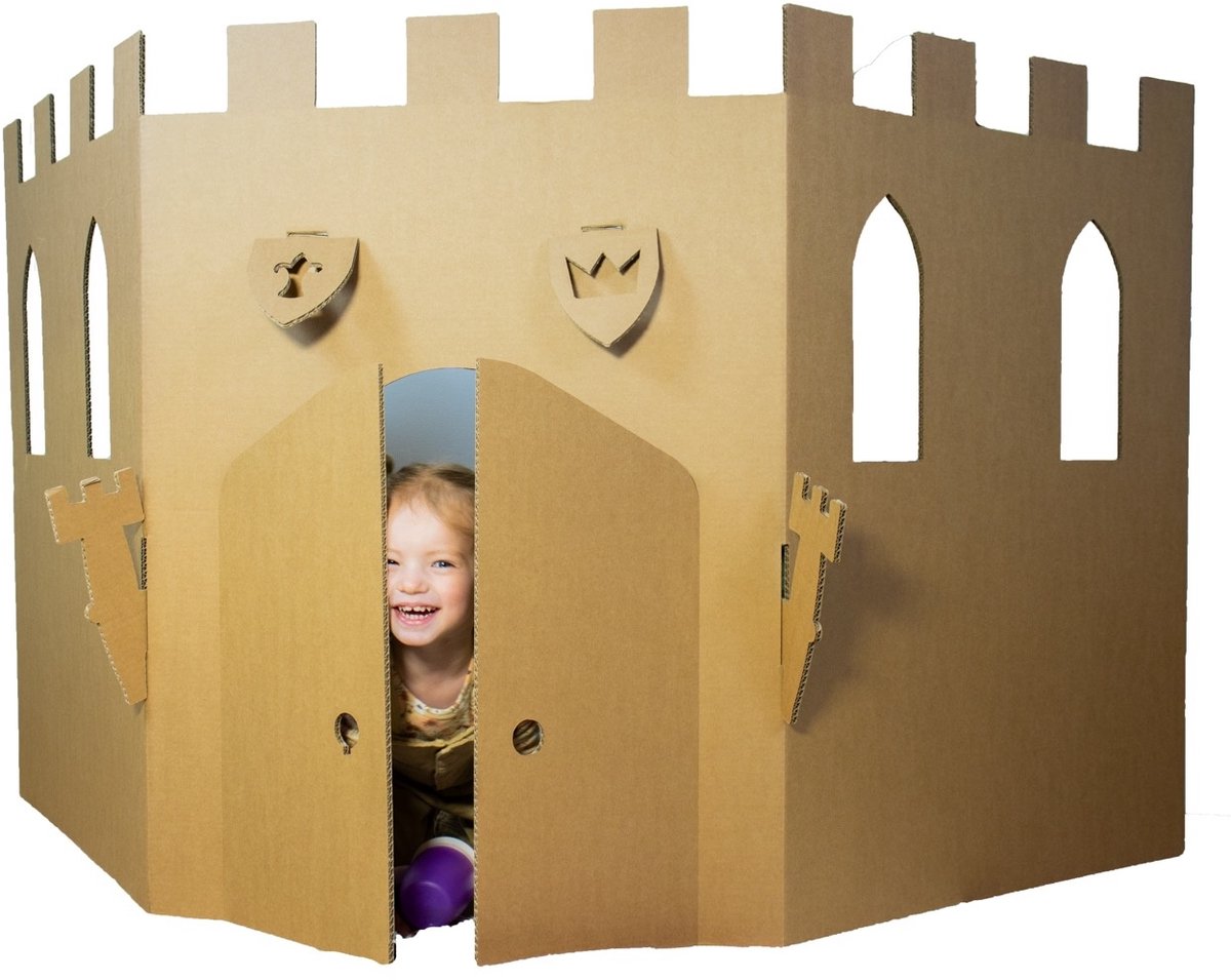 Kartonnen Speelkasteel wand - Speelhuis - Kartonnen speelgoed - 100% recyclebaar - 200x7x96 cm - Helemaal te versieren met verf - Cadeau van duurzaam karton - KarTent