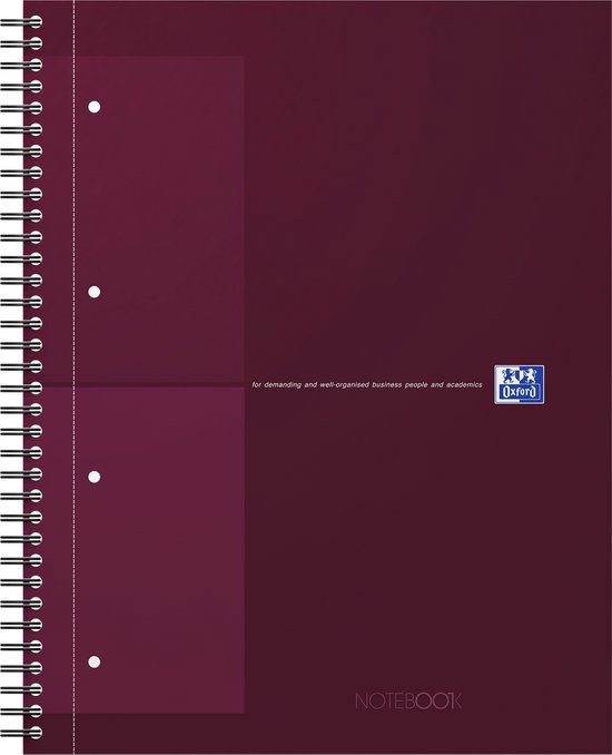 Cahier Oxford International A4+ quadrillé 5 mm 4 trous 80 feuilles couverture cartonnée robuste 30 ans bordeaux