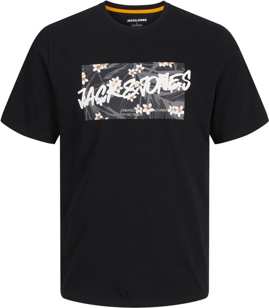 JACK&JONES PLUS JJHAWAII SHAPE TEE SS CREW NECK PLS Heren T-shirt - Black