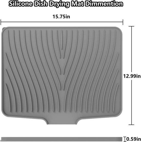Tapis Égouttoir à Vaisselle En Silicone 40x32,5 Cm - Antidérapant, Rebord De Drainage Intégré - Gris - Pour Comptoir De Cuisine - 2