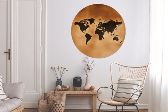 WallCircle - Cercle mural - Cercle mural - Wereldkaart - Marron - Carte - Aluminium - Dibond - 140x140 cm - Intérieur et extérieur
