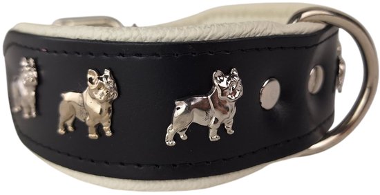 Collier en cuir Dog's Companion - Bouledogue Français - 40-47 cm x 50 mm - Noir / Rouge