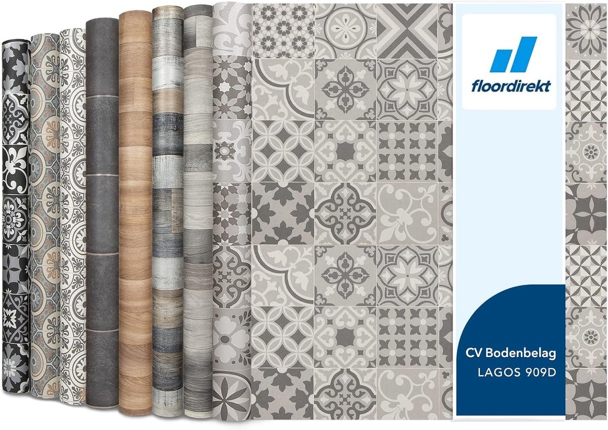 FLOORDIREKT PVC-Vloeren - Lagos 909D - Vinyl Vloeren - Tegeloptiek - Dikte 2,8 mm - 100 x 500 cm