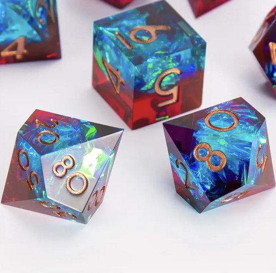 Ensemble de dés Joya Kids® Dungeons and Dragons | Set de Dés DnD Polydice | Ensemble de dés D&D | Ensemble de 7 pièces en résine | Coffre de rangement de Luxe inclus | Rouge et bleu