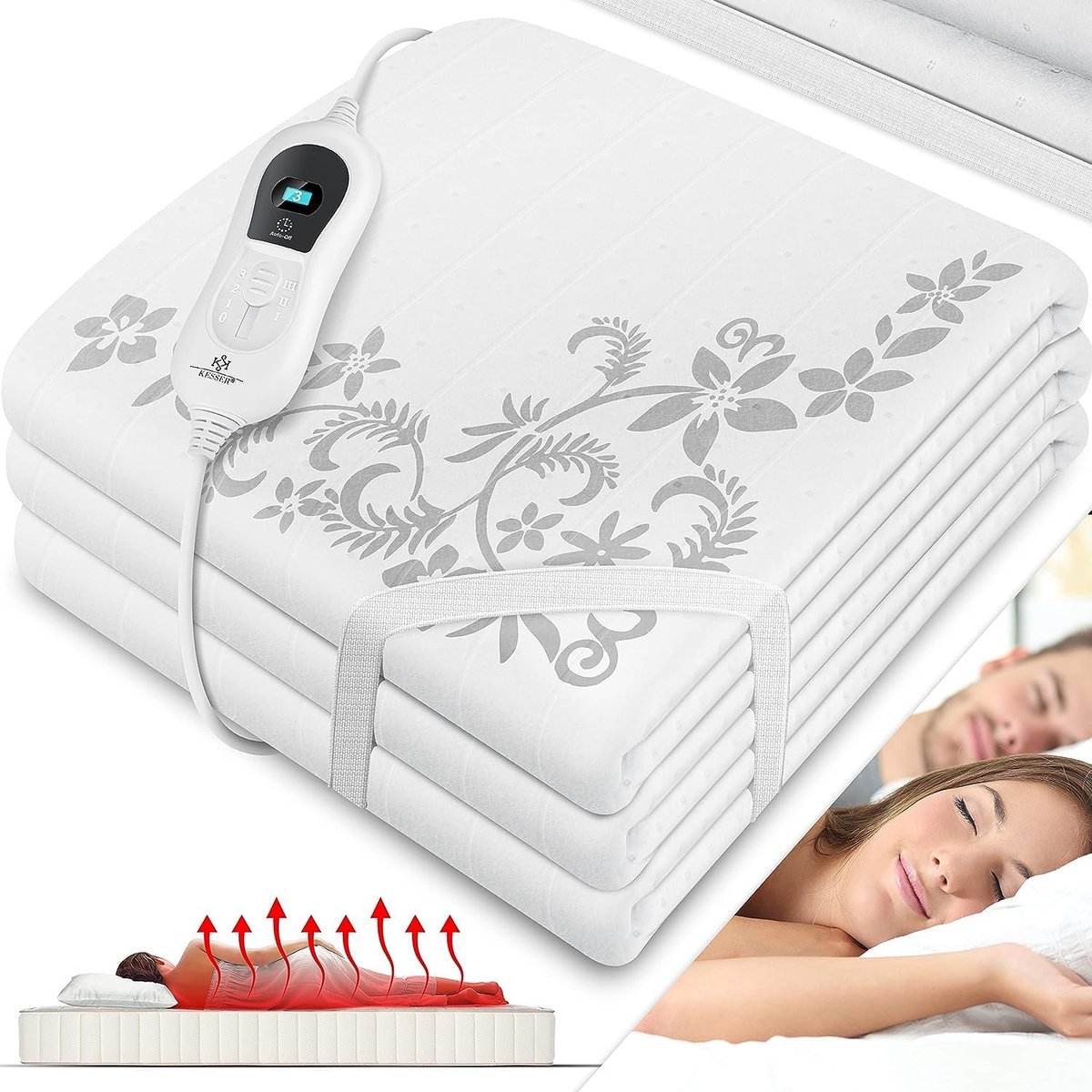 Warmteonderbed met afstandsbediening en automatische uitschakeling – Elektrische deken voor matrasverwarming met 3 temperaturen