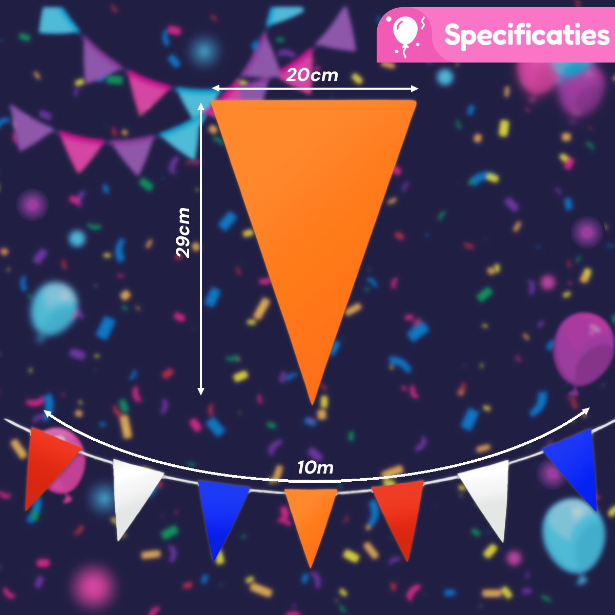 Q2P - Slingers - Koningsdag - Versiering - Vlaggenlijn - EK - WK - Slinger - Vlaggetjes - Rood - Wit - Blauw - Oranje — afbeelding 3