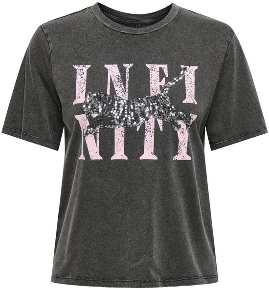 T-shirt femme ONLY ONLLUCY LIFE S/ S TIGERS TOP BOX JRS - Noir Infinity