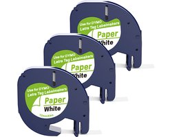 Boxstuff - Dymo LetraTag 91200 - S0721510 - Label Tape - Zwart op Wit Papier - 12 mm x 4 m - 3 Stuks