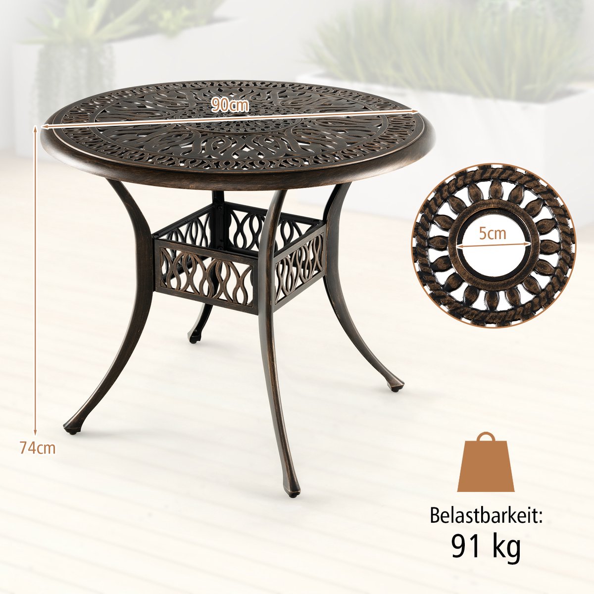 COSTWAY Tuintafel van acaciahout, tuin eettafel voor 8 personen, rechthoekige terrastafel, biertafel met 5 cm parasolgat, houten tafel voor buiten achtertuin, 200 x 90 x 75 cm (parallel