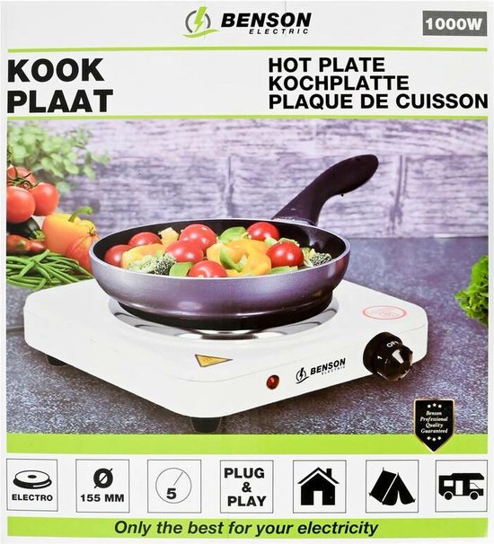 Benson Elektrische kookplaat - 1 pit - 1000W - 15 cm - oververhittingsbeveiliging van Benson — afbeelding 2