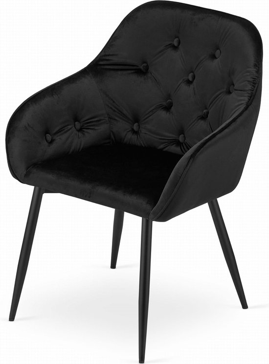 Chaise FORIO - Velours Zwart , Pieds en Métal Noir, Design Elegant et Confort d'Assise Exceptionnel, Idéale pour Salon, Chambre, Salle à Manger ou Bureau, Max. 120 kg