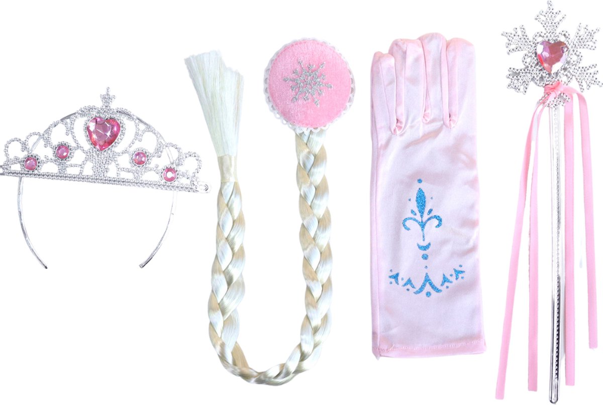 Joya Kids® Verkleed Jurk met Ster Roze | Glamour Jurk met sleep | Prinsessenjurk meisje | Verkleedjurk + Accessoires set | Roze | (120) — afbeelding 13