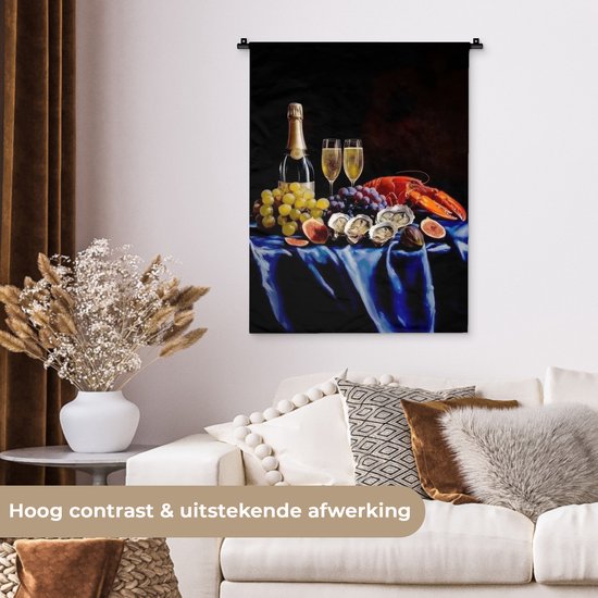 Tapisserie murale 60x80 cm - Toile murale Champagne - Luxe - Huîtres - Tapisserie - Tapisseries