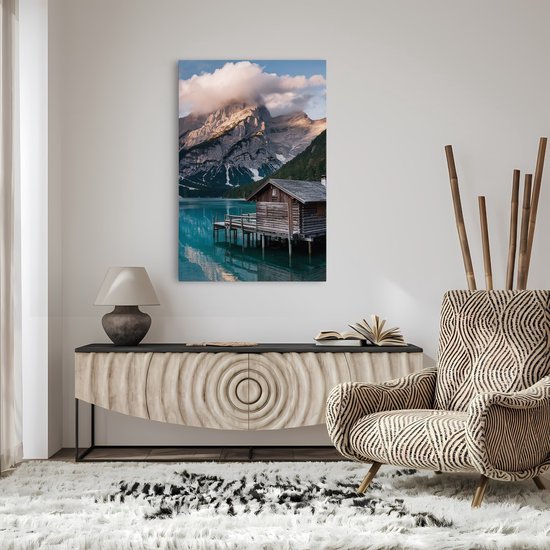 Saammp Canvas Schilderij - Landschap - Huis tussen de bergen - Natuur - 30x45 - Foto op canvas - Wanddecoratie - Muurdecoratie Woonkamer - Slaapkamer decoratie - Canvas Print