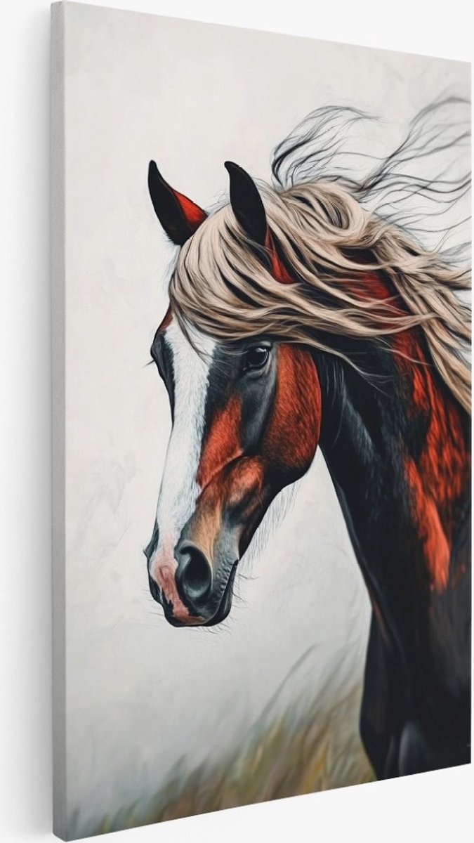 Saammp Canvas Schilderij - Paard - Dieren - Abstract - 40x60 - Foto op canvas - Wanddecoratie - Muurdecoratie Woonkamer - Slaapkamer decoratie - Canvas Print Multicolor