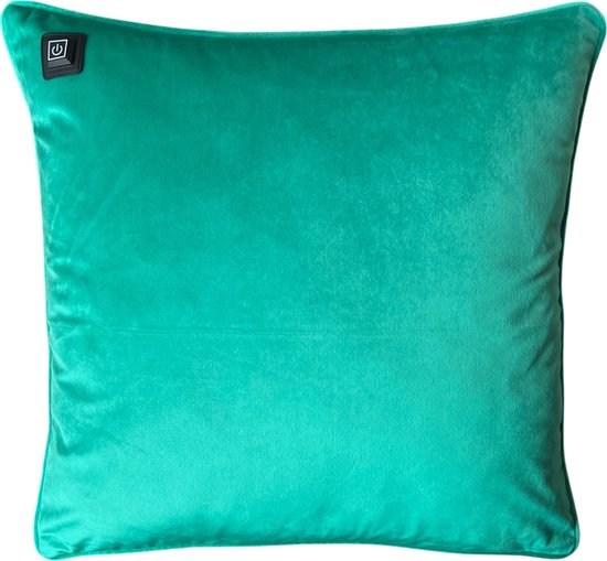 Foto: Warmpi draadloos warmtekussen incl warmpi powerbank 10 000mah fluweel groen elektrisch verwarmd sierkussen met ge ntegreerde kabel van 3m voor opwarming via stopcontact of usb poort 3 standen kussen 45x45 cm zachte velvet stof
