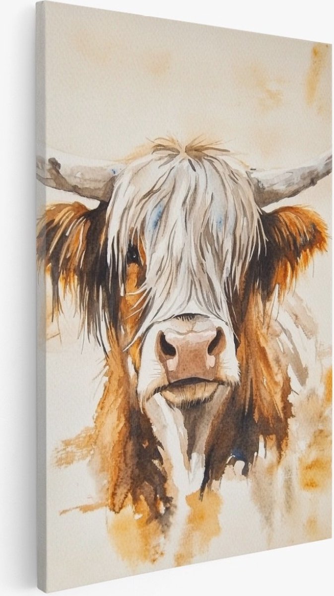 Saammp Canvas Schilderij - Schotse hooglander koe - Abstract - Dieren - Natuur - 75x100 - Foto op canvas - Wanddecoratie - Muurdecoratie Woonkamer - Slaapkamer decoratie - Canvas Print Multicolor