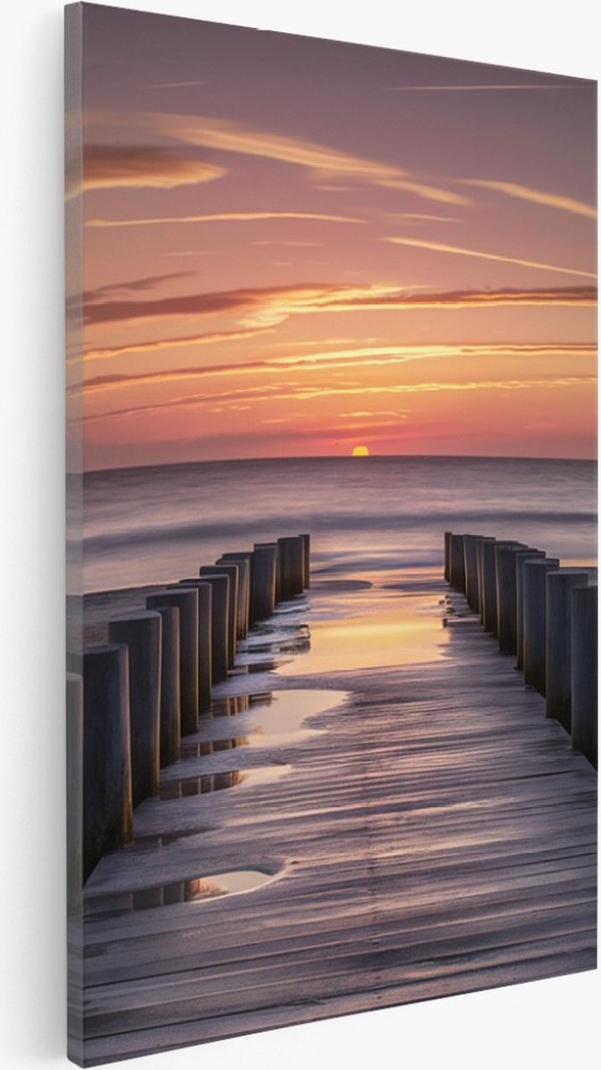 Saammp Canvas Schilderij - Steiger naar de zee met zonsondergang - Landschap - Natuur - 40x60 - Foto op canvas - Wanddecoratie - Muurdecoratie Woonkamer - Slaapkamer decoratie - Canvas Print Multicolor