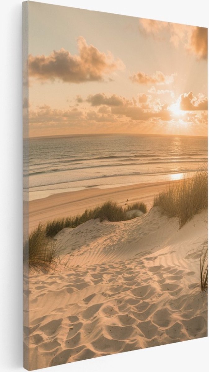 Saammp Canvas Schilderij - Rustige Zee - Strand - Duinen - 50x70 - Foto op canvas - Wanddecoratie - muurdecoratie Woonkamer - Slaapkamer decoratie - Canvas Print Multicolor