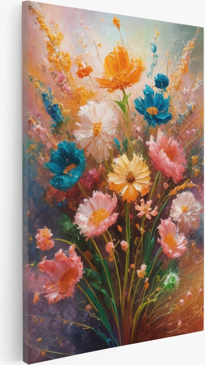 Saammp Canvas Schilderij - Kleurrijke abstracte bloemen - Natuur - 40x50 - Foto op canvas - Wanddecoratie - Muurdecoratie Woonkamer - Kantoor Decoratie Multicolor