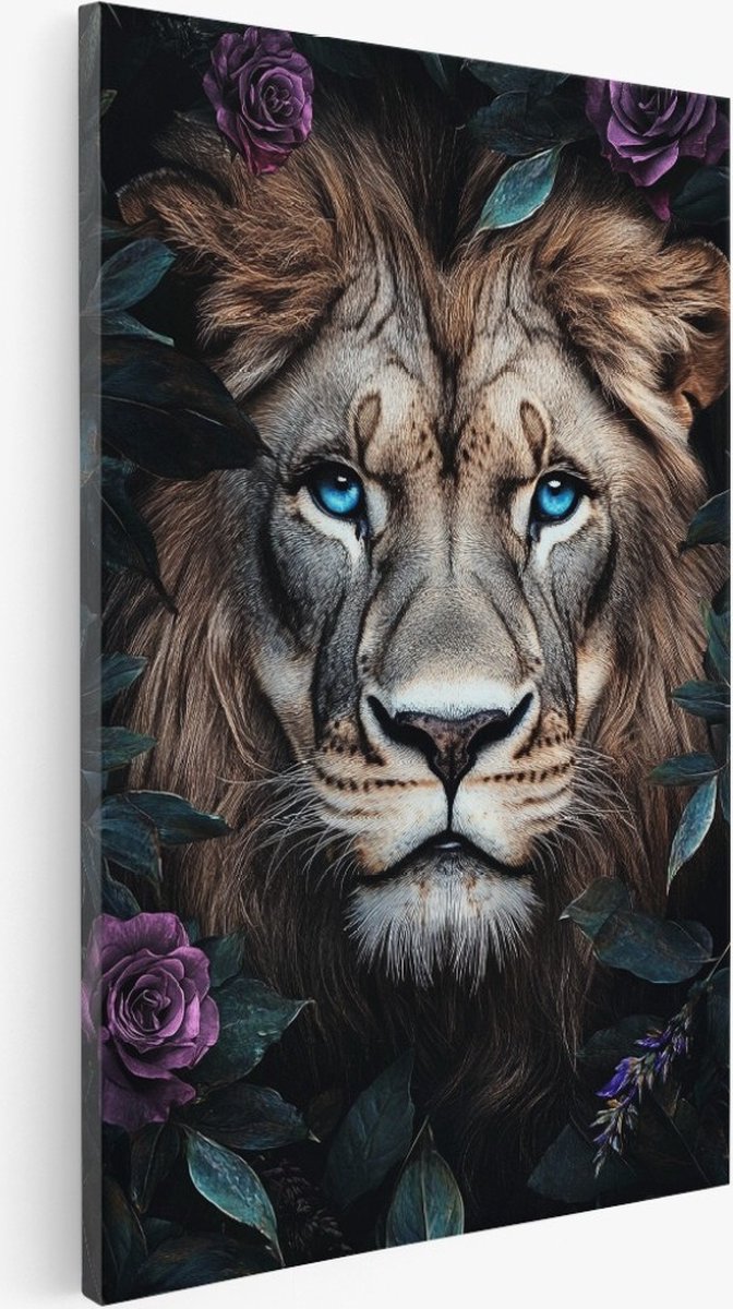 Saammp Canvas Schilderij - Abstracte leeuw - Dieren - Natuur - 100x150 - Foto op canvas - Wanddecoratie - Muurdecoratie Woonkamer - Slaapkamer decoratie - Canvas Print Multicolor