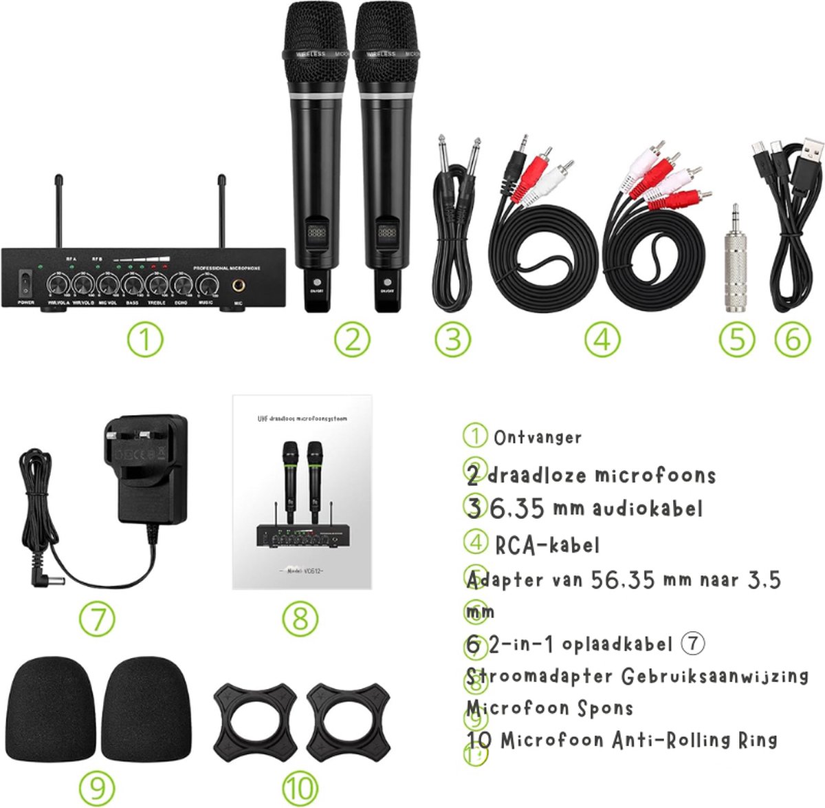 Draadloze Microfoon UHF Oplaadbare Bluetooth 5 0 Dual Handheld Metalen Microfoonsysteem Draadloos Ingang Uitgang 6 35 mm Uitgang Voor Karaoke Machine Mixer Soundbar