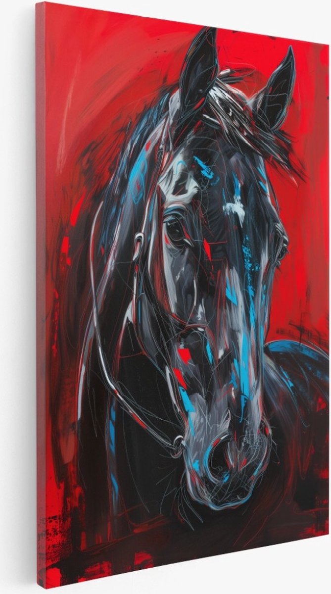 Saammp Canvas Schilderij - Paard waterverf - Abstract - Dieren - 30x40 - Foto op canvas - Wanddecoratie - Muurdecoratie Woonkamer - Slaapkamer decoratie - Canvas Print Multicolor