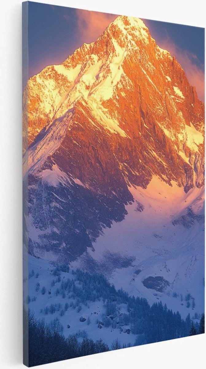 Saammp Canvas Schilderij - Bergtop in de zon - Natuur - Landschap - 30x40 - Foto op canvas - Wanddecoratie - Muurdecoratie Woonkamer - Slaapkamer decoratie - Canvas Print Multicolor