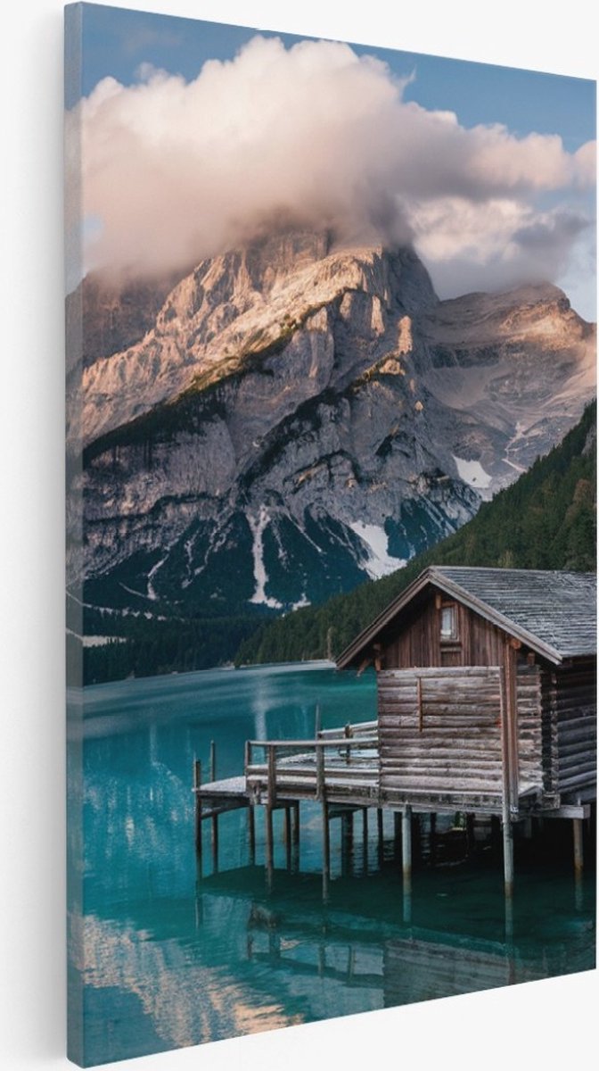 Saammp Canvas Schilderij - Landschap - Huis tussen de bergen - Natuur - 30x40 - Foto op canvas - Wanddecoratie - Muurdecoratie Woonkamer - Slaapkamer decoratie - Canvas Print Multicolor