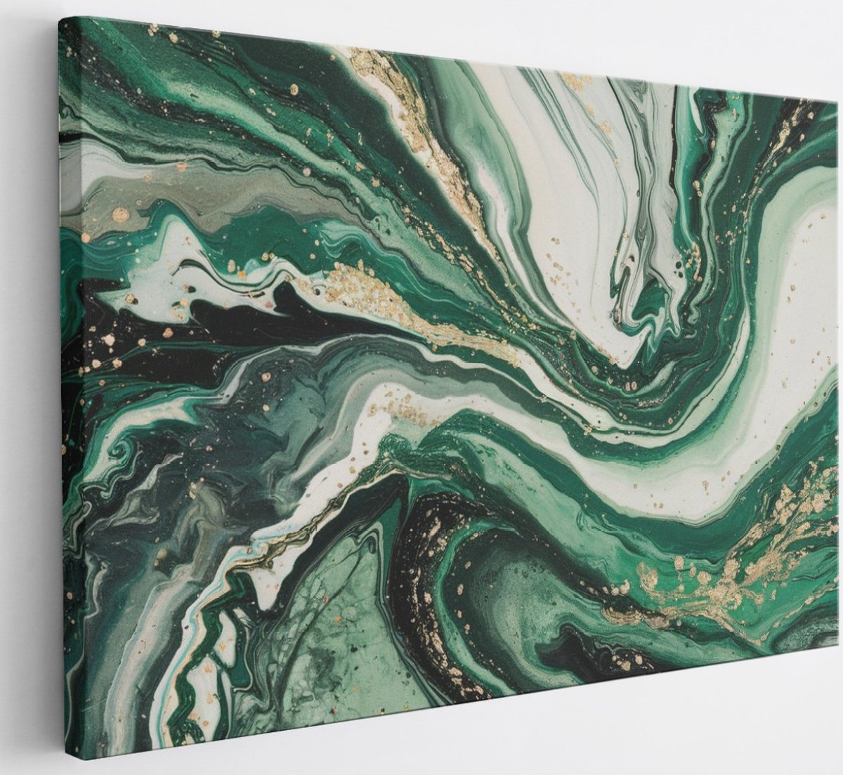 Saammp Canvas Schilderij - groen goude vormen - Abstract - 100x75 - Foto op canvas - Wanddecoratie - Muurdecoratie Woonkamer - Slaapkamer decoratie - Canvas Print Multicolor