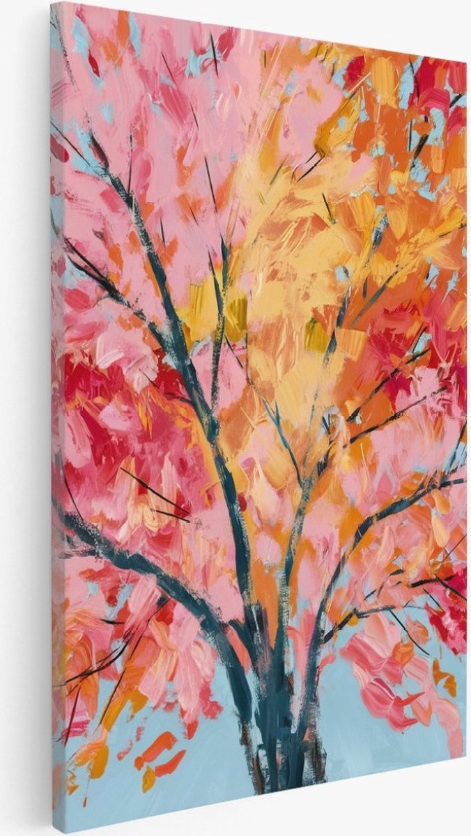 Saammp Canvas Schilderij - Boom - Bloemen - Abstract - 20x30 - Foto op canvas - Wanddecoratie - Muurdecoratie Woonkamer - Kantoor Decoratie Multicolor