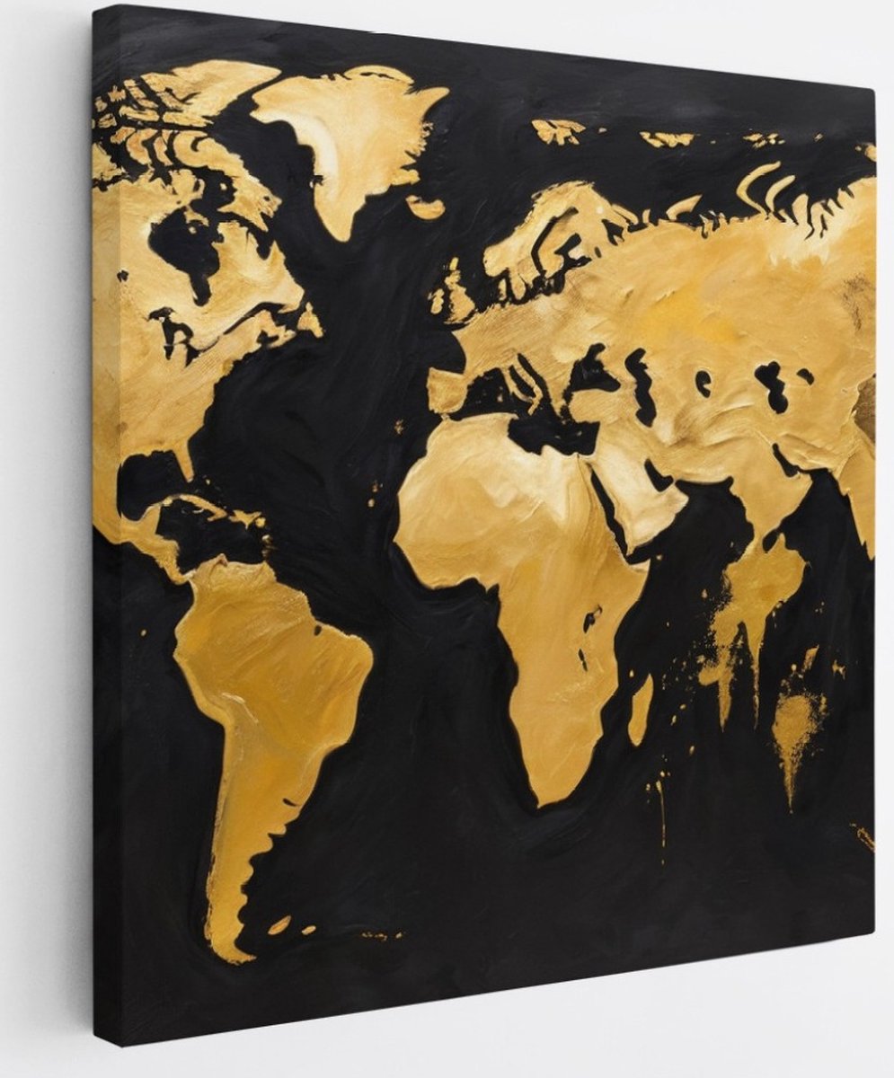 Saammp Canvas Schilderij - Goude wereldkaart - Abstract - 30x30 - Foto op canvas - Wanddecoratie - Muurdecoratie Woonkamer - Slaapkamer decoratie - Canvas Print Multicolor