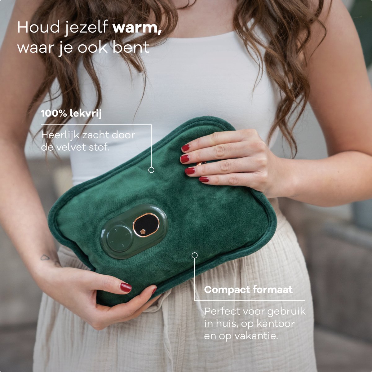 Zenwave Elektrische Kruik met Hoes - Digitaal Display - Warmtekruik & Waterkruik met Handwarmers - Oplaadbare Warmtekussen - Menstruatie Warmteband - Duurzaam & Draadloos - Kamperen & Outdoor - Warmwaterkruik Groen – foto 8