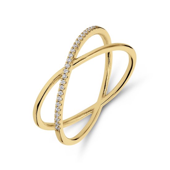 Lucardi Bague femme en argent plaqué or croisée avec zircone - Ring - Argent 925 - Doré - 20 / 63 mm