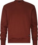 Donkerrode sweater, voorkant. V-hals met versteviging. Grijze reflecterende details op de mouwen. Label 'DASSY' op de voorkant.