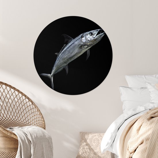 WallCircle® - Behangcirkel 100x100 cm - Muurstickers Makreel - Vis - Zwart - Muurcirkel woonkamer - Wandcirkel slaapkamer - Kamer decoratie zelfklevend - Muurdecoratie accessoires XXL