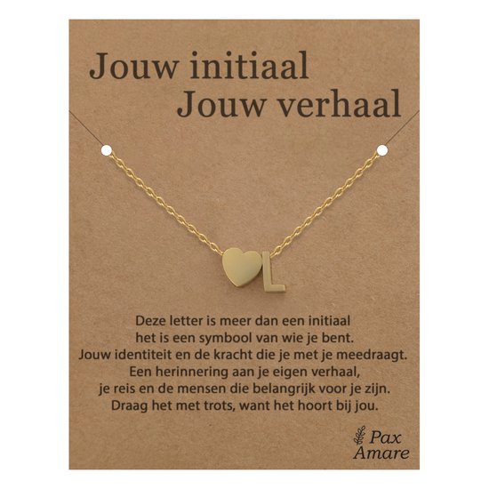 Collier Lettre L sur carte cadeau - Votre initiale, votre histoire - Acier inoxydable doré 45 cm - Pendentif initiale et cœur - Pax Amare