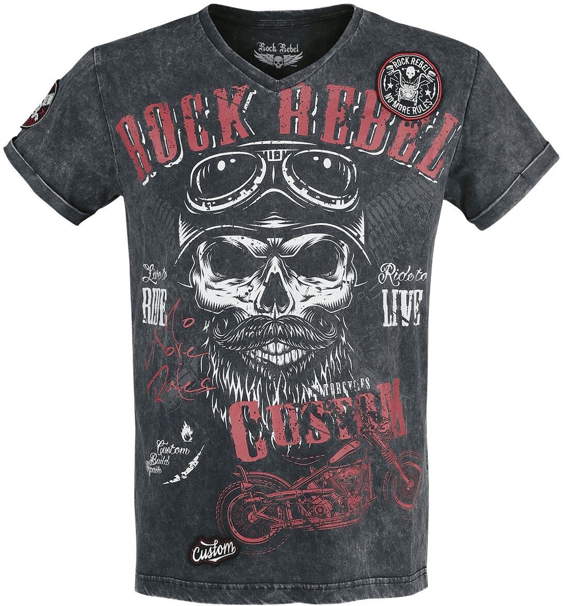 Rock Rebel by EMP Zwart T-shirt met V-hals en print - Heren - 3XL
