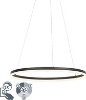 QAZQA anello - Design Dimbare LED Hanglamp eettafel met Dimmer voor boven de eettafel | in eetkamer - 1 lichts - Ø 80 cm - Zwart - Woonkamer | Slaapkamer | Keuken