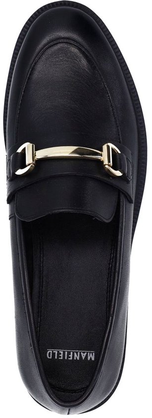Manfield - Femme - Mocassins en cuir noir avec détail doré - Taille 37